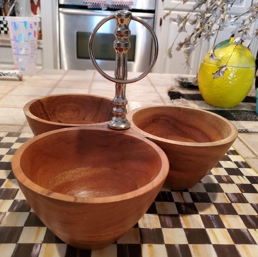 Vintage MCM teakwood condiments server.